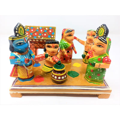 Shri Krishna Playing Holi - Pretend Play Story Telling Set ( Wooden )