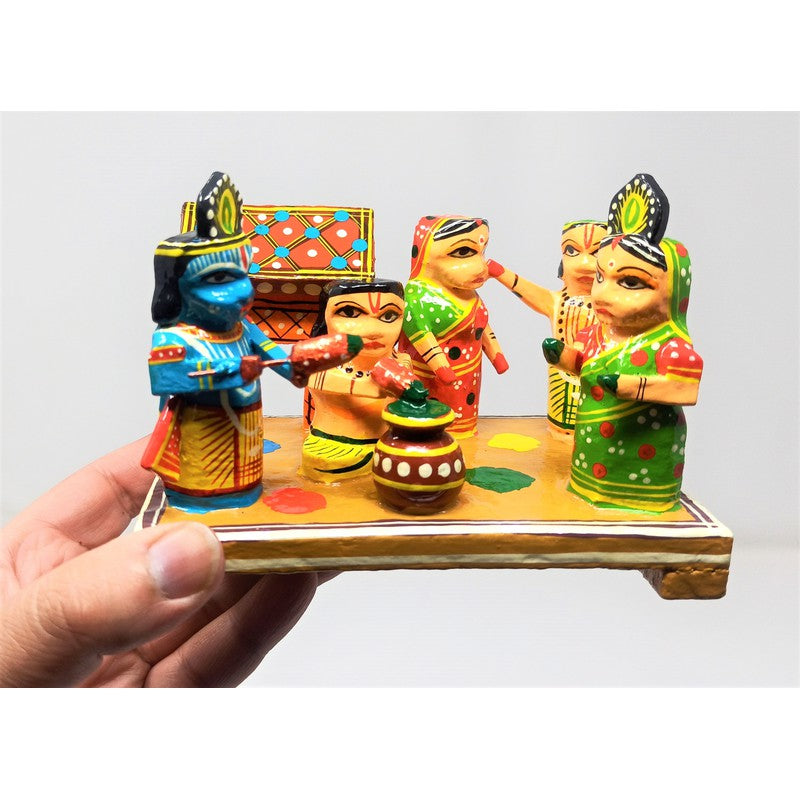 Shri Krishna Playing Holi - Pretend Play Story Telling Set ( Wooden )