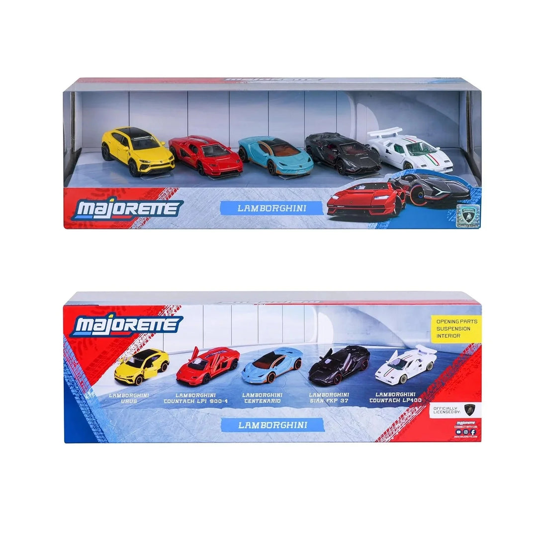 Original Licensed Majorette Set of 5 Lamborghini Cars - Lamborghini Urus, Lamborghini Countach LPI 800-4, Lamborghini Centenario, Lamborghini Sian FKP 37, Lamborghini Countach LP400