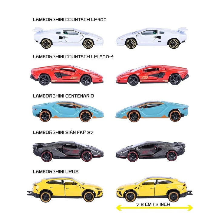 Original Licensed Majorette Set of 5 Lamborghini Cars - Lamborghini Urus, Lamborghini Countach LPI 800-4, Lamborghini Centenario, Lamborghini Sian FKP 37, Lamborghini Countach LP400