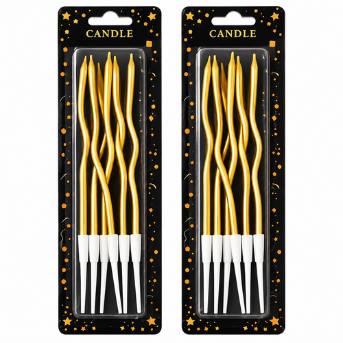Pack of 2 Metallic Gold Spiral Birthday Cake Candles with Holders - Golden