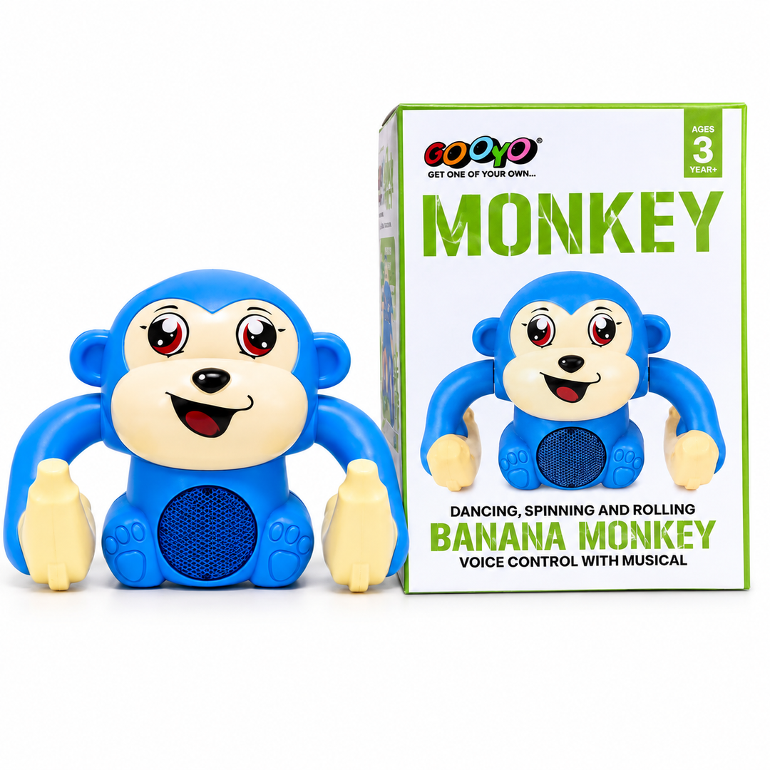 Gooyo Banana Monkey Toy for Kids | Dancing, Rolling & Spinning Monkey with Music | Interactive Toy - Blue