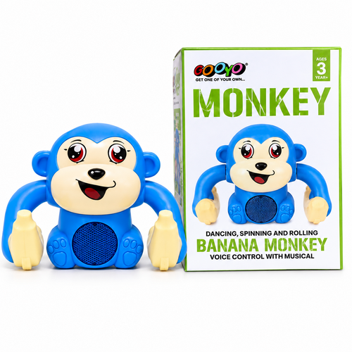 Gooyo Banana Monkey Toy for Kids | Dancing, Rolling & Spinning Monkey with Music | Interactive Toy - Blue