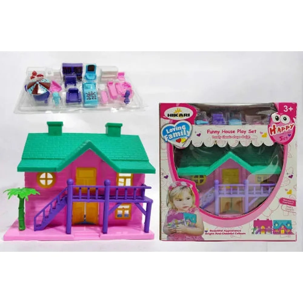 Hikari Funny House Play Set for Kids | 2-Storey Dollhouse with Furniture & Accessories | Pretend & Role Play Toy