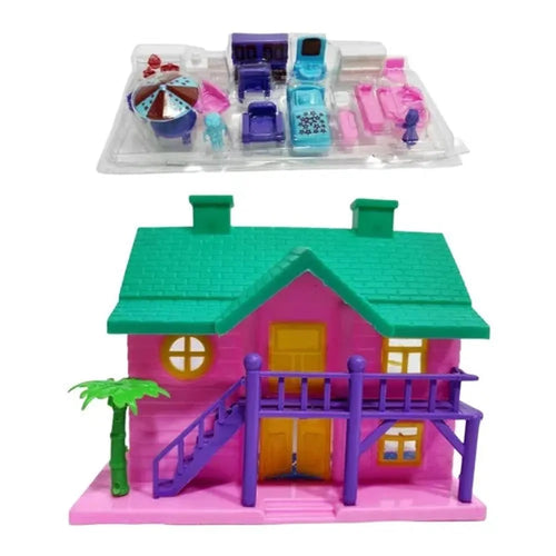 Hikari Funny House Play Set for Kids | 2-Storey Dollhouse with Furniture & Accessories | Pretend & Role Play Toy
