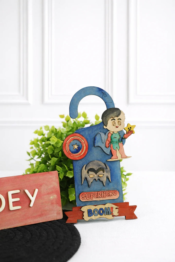 Ilearnngrow Superhero Rakhi Combo – DIY Superhero Door Knob & Name Plate Kit with Superhero Rakhi