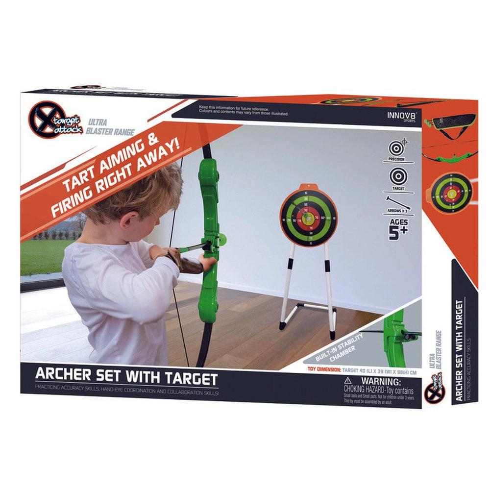 Innov8 Archery Set With Target Stand, 1 Bow & 3 Arrows (5-10 Years)