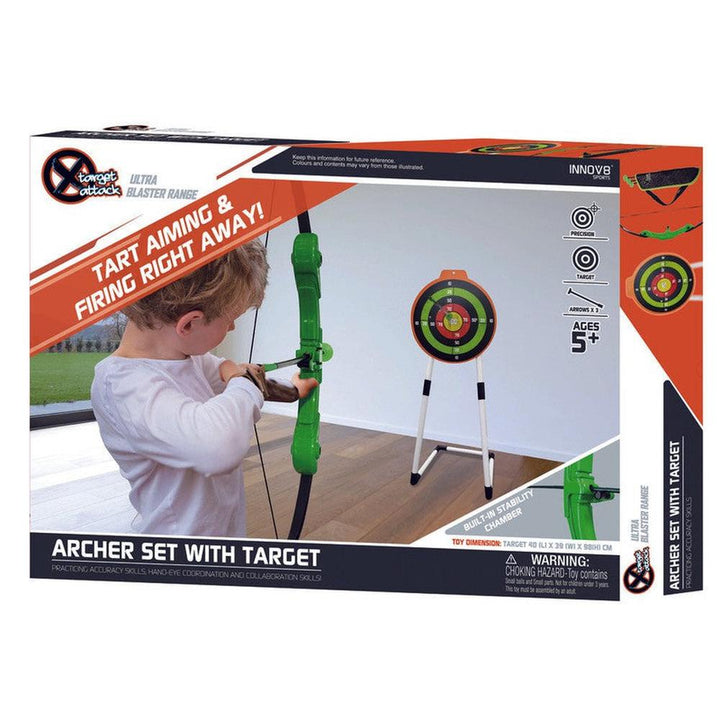 Innov8 Archery Set With Target Stand, 1 Bow & 3 Arrows (5-10 Years)