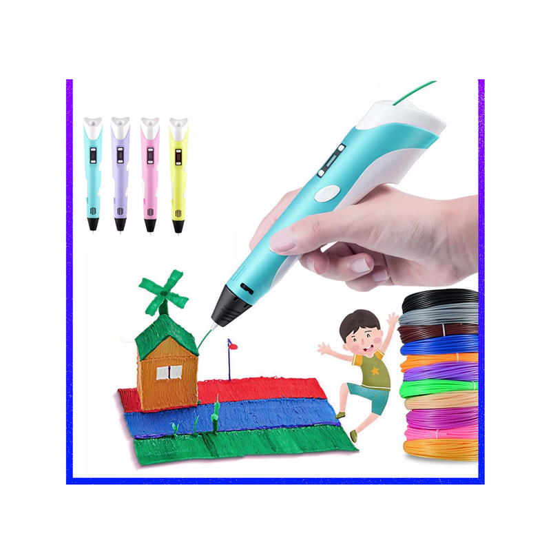 Multicolor 3D Printing Doodle Drawing Pen With ICD Screen And Filaments (Assorted Color)