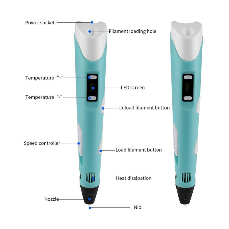 Multicolor 3D Printing Doodle Drawing Pen With ICD Screen And Filaments (Assorted Color)