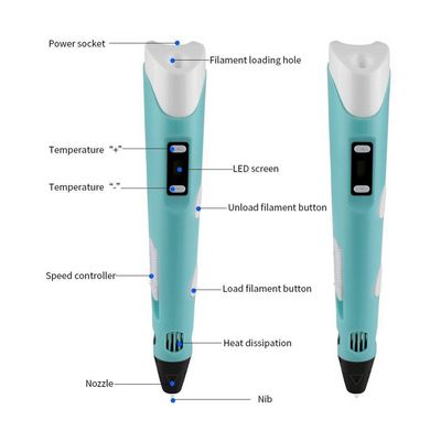 Multicolor 3D Printing Doodle Drawing Pen With ICD Screen And Filaments (Assorted Color)