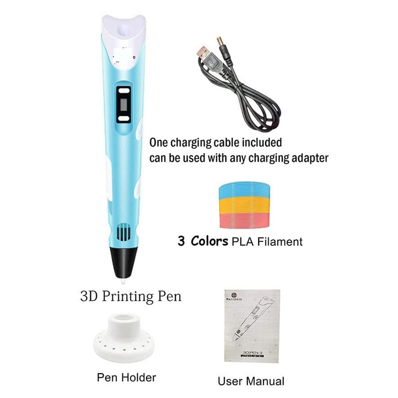 Multicolor 3D Printing Doodle Drawing Pen With ICD Screen And Filaments (Assorted Color)