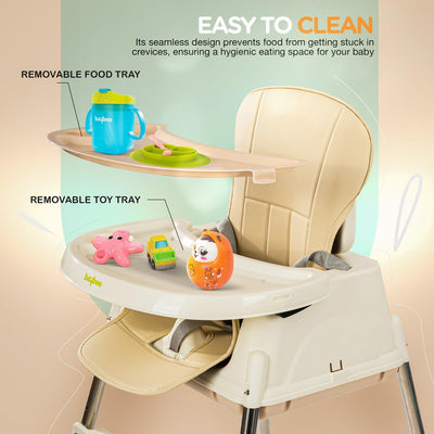 4 in 1 Baby High Chair for Kids with Adjustable Height & Footrest, Baby Feeding Chair Booster Seat for Toddlers with Tray & Belt