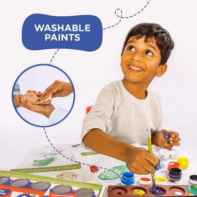 All In One Paint Kit | Washable Paints + Reusable Colouring Pages for Kids