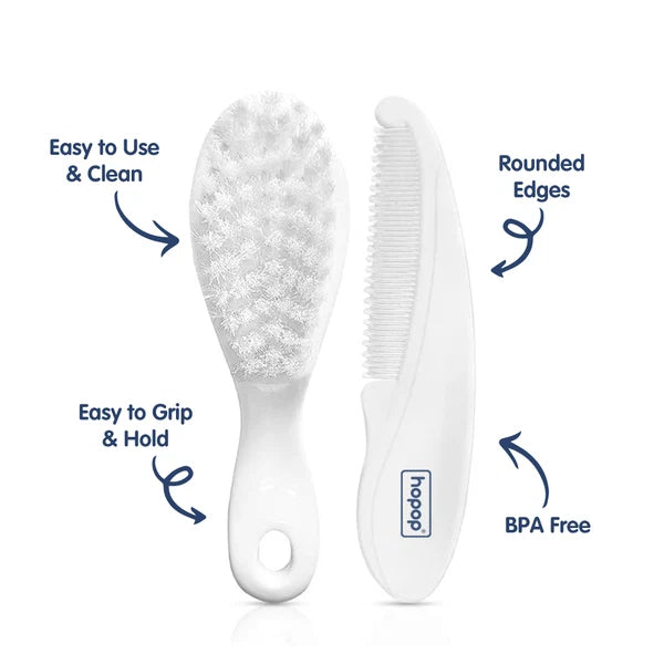Hopop Baby Soft Bristles Comb & Brush Set - White
