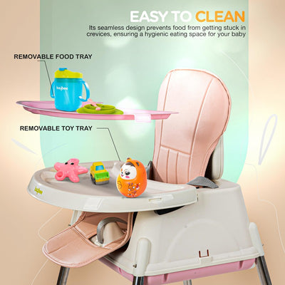 4 in 1 Baby High Chair for Kids with Adjustable Height & Footrest, Baby Feeding Chair Booster Seat for Toddlers with Tray & Belt