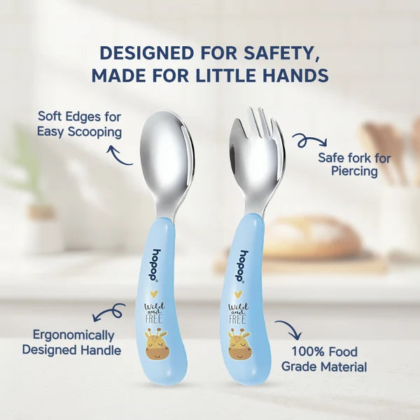 Hopop Stainless Steel Spoon & Fork Set with Travel Case | Portable Cutlery