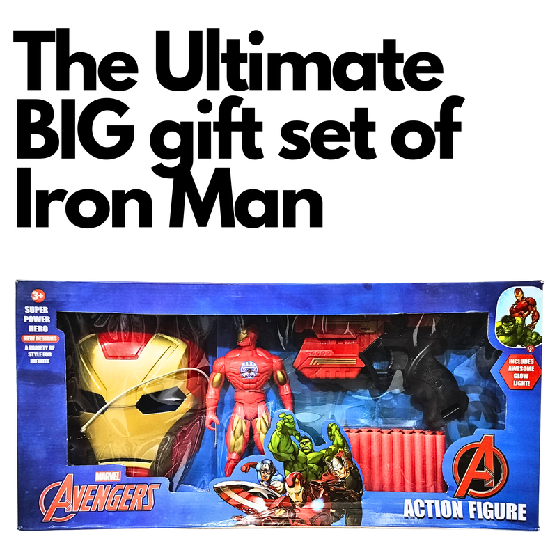 Set of Iron Man | Iron Man Action Figure Toy | Play Gun with Bullets | Mask (Big in Size)