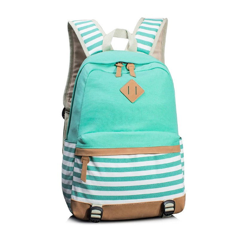 Green stripes Backpack with Lunch Bag & Stationery Pouch (Mint Green)