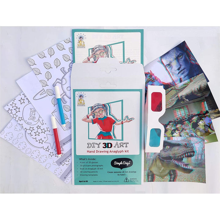 Learn 3D Hand Drawing Art (DIY Anaglyph Kit | 3D Glasses | 3D Photographs | Coloring Pens | Instruction Booklet)