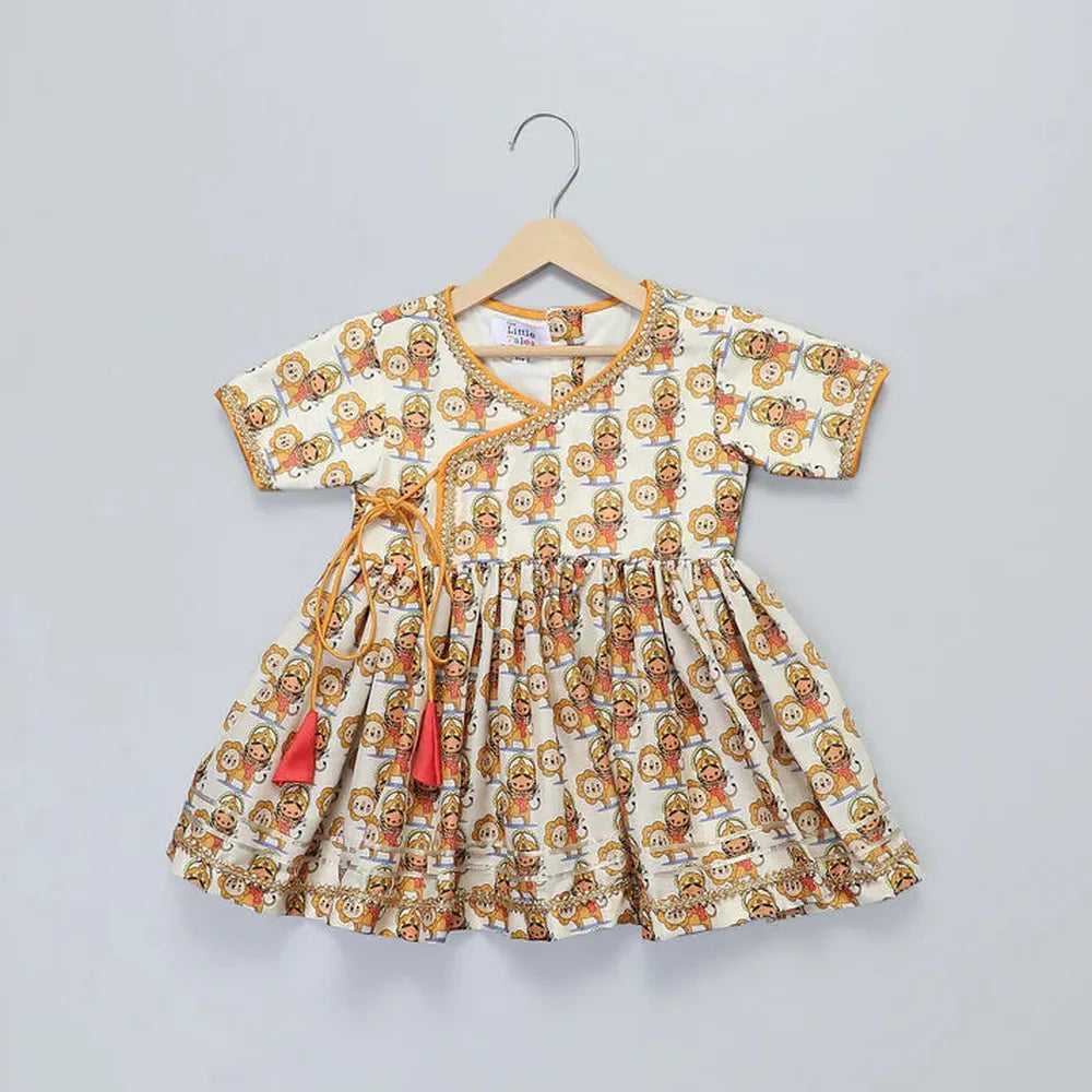 The Little Tales Durgaji Print Kurta Payjama Set (6-7 Years)