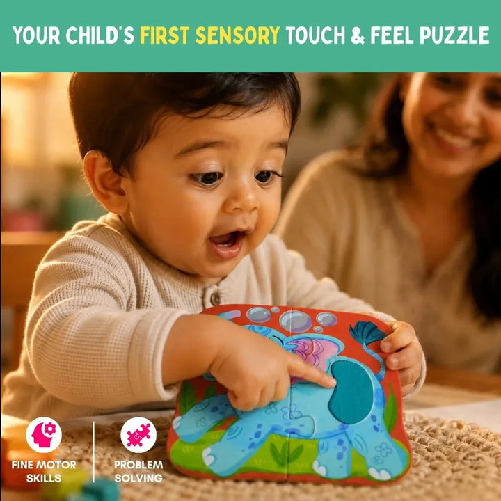 PepPlay My First Touch & Feel Puzzles - Wild Animals | Sensory Learning for Toddlers | 4 three-piece puzzles