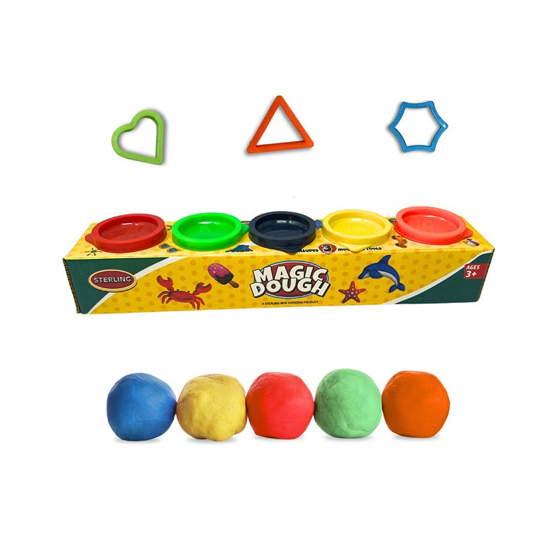 Pack of 5 Magic Dough 50gm with 3 Moulding Tools | Creative Play Dough for Kids