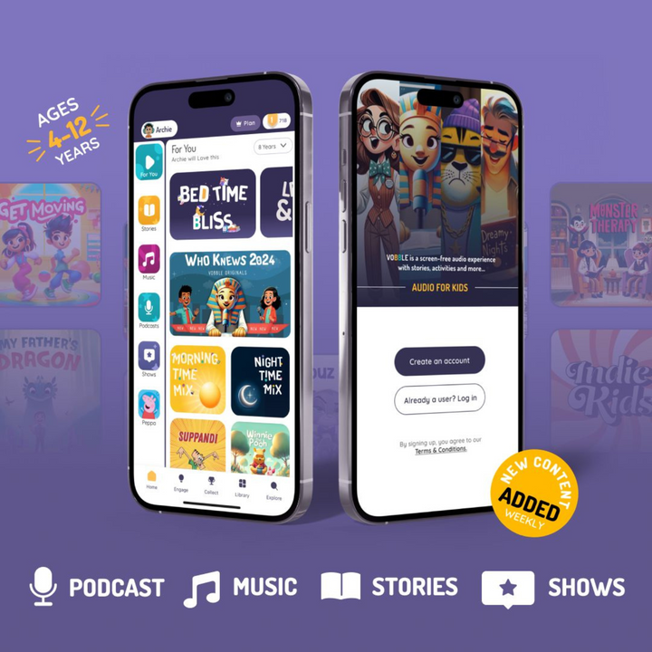 Vobble Kids Screen Free Audio Stories, Music, Adventure Bluetooth Headphones with Subscription Pack 12 Months (New Content Added Every Week), 4000+ Minutes of Content, 4 to 12 Years