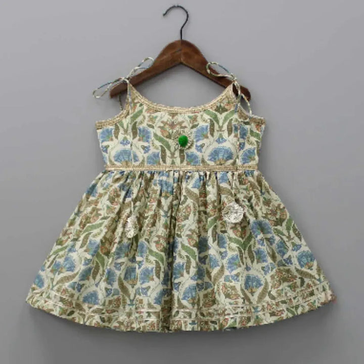 The Little Tales Tie-Up Straps Top and Matching Dhoti with Net Blue Dupatta