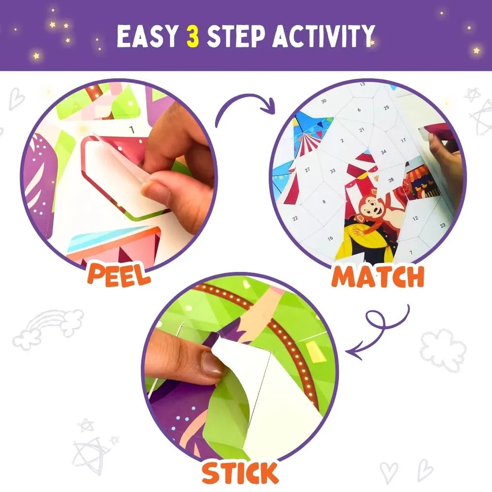 PepPlay Mosaic Sticker by Number - Circus Carnival Puzzle Kit | Boost Focus Through Sticker Art