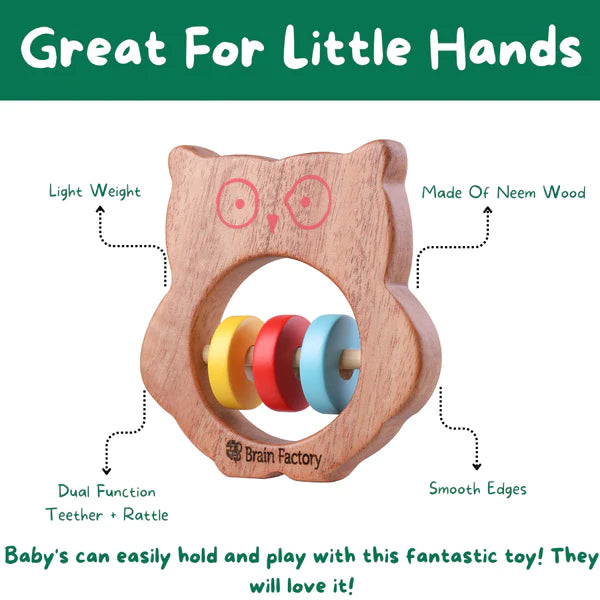 Neem Wood Teether Rattle Owl- Wooden Toy