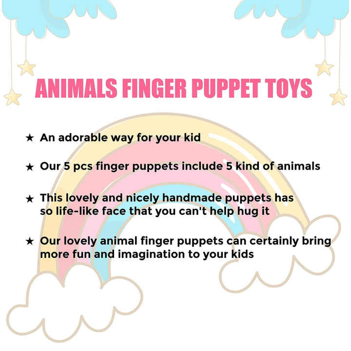 Learning Animals Finger Puppet Toys - 5 Pieces Soft Toy Assortment for Kids, Soft Hands Finger Puppets Game for Autistic Children, Great Family Parents Talking Story Set - for Gifting