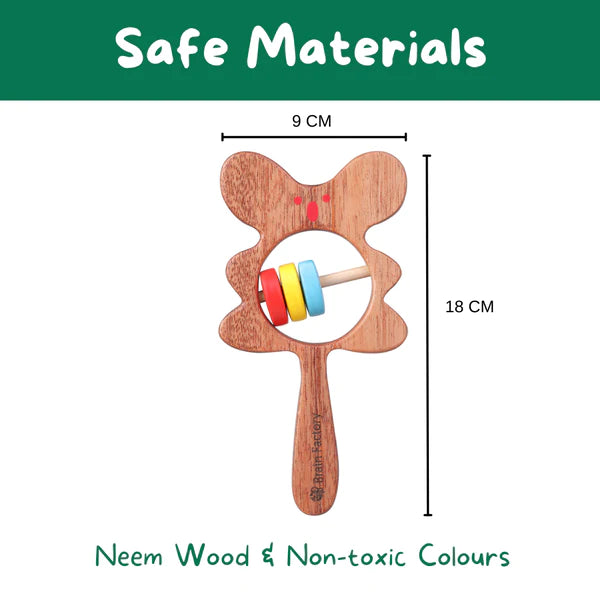 Neem Wood Bear And Owl Teether Rattle Combo Set