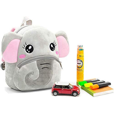 Premium Quality Soft Design Grey Elephant with Pink Ear Shape School Bag for Kids - 14 Inches