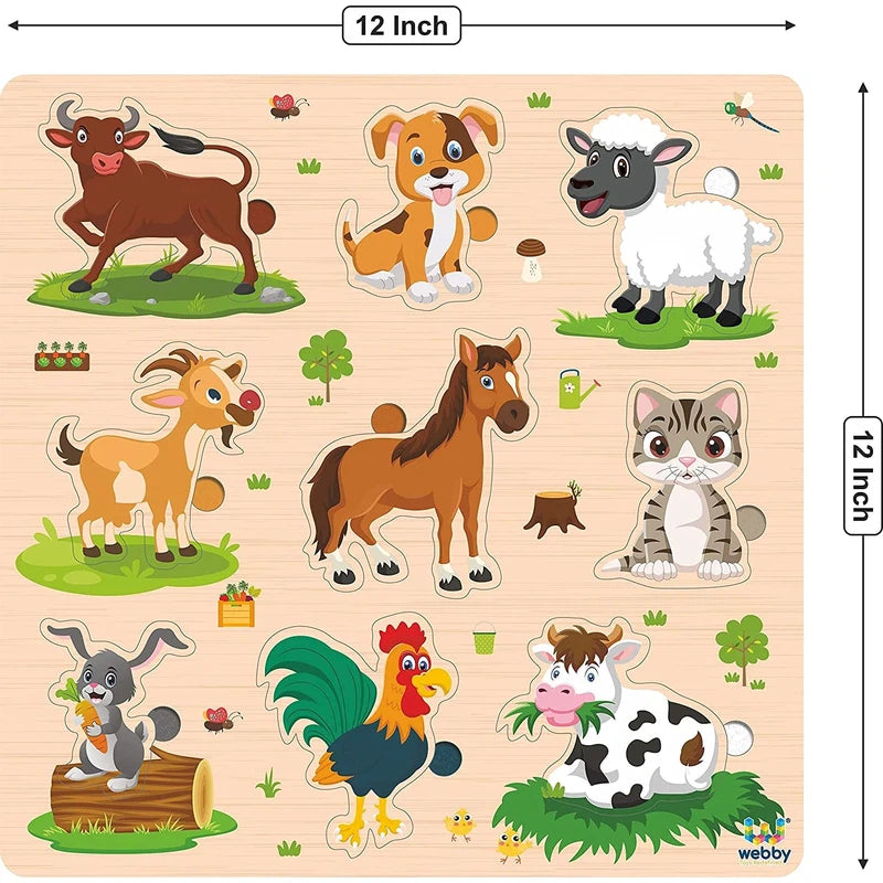 Wooden Farm Animals Montessori Educational Pre-School Puzzle Board (2-4 Years)