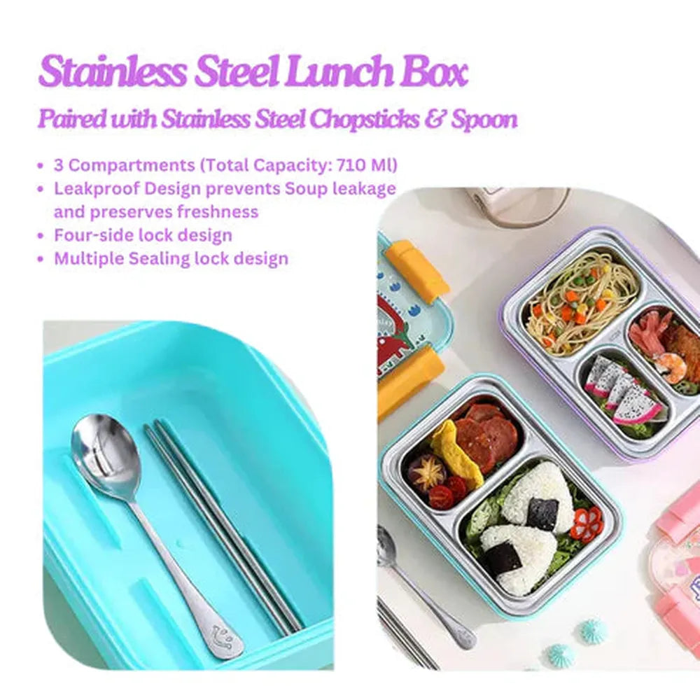 CuddleNest Astronaut Printed Bento Lunch Box - 710ml | 3 Compartments