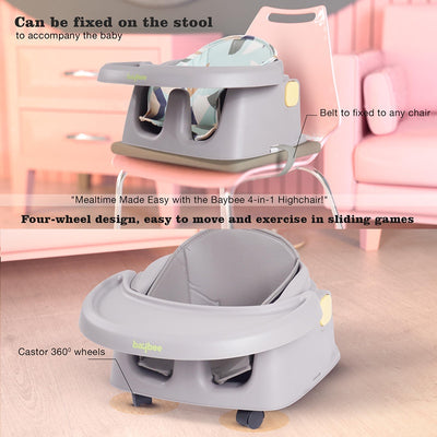 4 in 1 Convertible High Chair for Kids with Comfortable Seat Adjustable Height and Footrest with Detachable Food Tray, Three Point Safety Belt Feeding Booster Seat