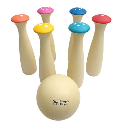 Wooden Bowling Pins Mushroom Design Bowling Set