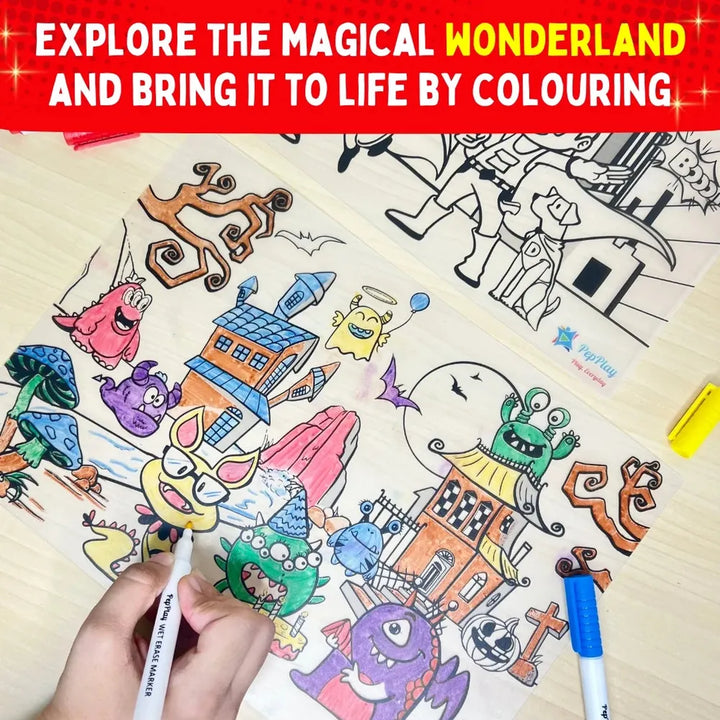 PepPlay Recolourables Colour & Wipe Placemats - Super Power | Reusable Wet-Erase Colouring
