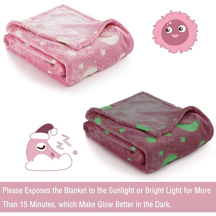 Stars and Moon Fluffy Luminous Glow in Dark Blanket | Pink |