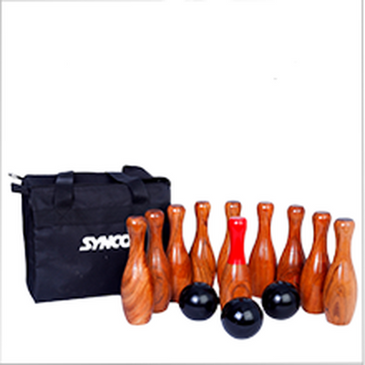 Backyard Skittles Bowling Wooden Hardwood Set (10 Pins, 3 Balls, 1 Ring)