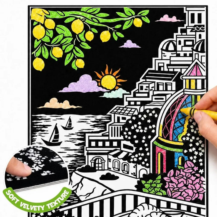 PepPlay Velvet Colouring Canvas | Set of 2 – City Scape Series - Venice & Amalfi Coast