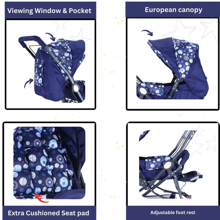 Infanto Babylove Stroller with 3-Position Adjustable Seat & 5-Point Safety Harness