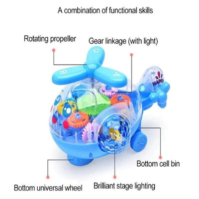Musical Toy Battery Operated Transparent Gear 360 Degree Helicopter Flashing Light & Music for Kids