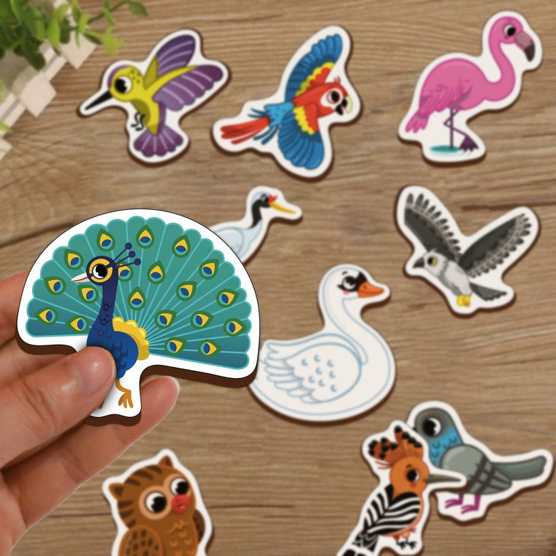 Birds Wooden Fridge Magnets (Set of 10)