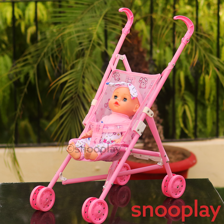 3 in 1 Interactive Baby Doll with High Chair, Cot & Stroller Play Set (Assorted Colors)