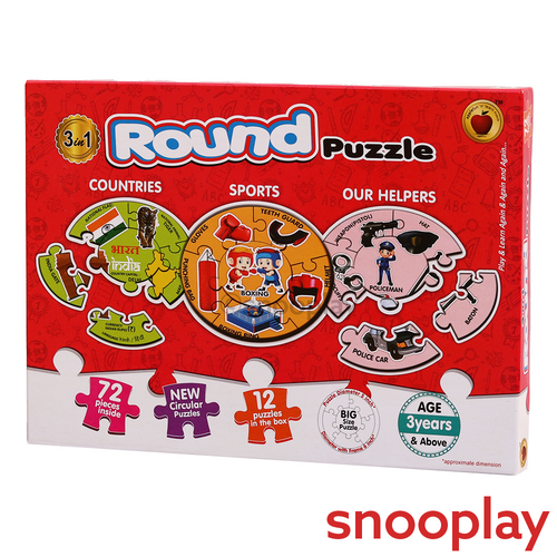 Applefun 'n' learn 3 In 1 Big Size Round Puzzle - 72 Pieces (5-6 Years)