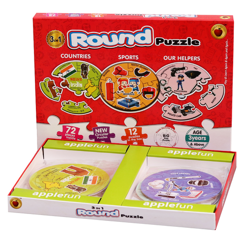Applefun 'n' learn 3 In 1 Big Size Round Puzzle - 72 Pieces (5-6 Years)