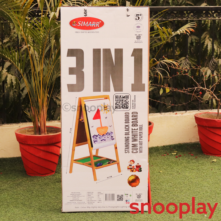 Simarr 3 in 1 Standing Blackboard cum Whiteboard with Art Paper Roll- 97 cm Height (5-10 Years)