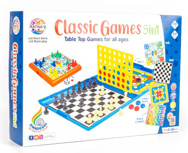 Ratna's Classic Games: 5-in-1 – Multi-Game Board Game Set